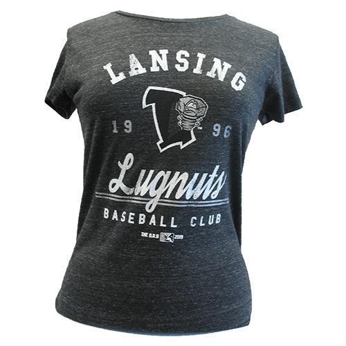 Lansing Lugnuts Ladies Retro Streaky Black T-shirt