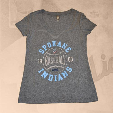 Spokane Indians Ladies Heather Gray V-Neck Tee