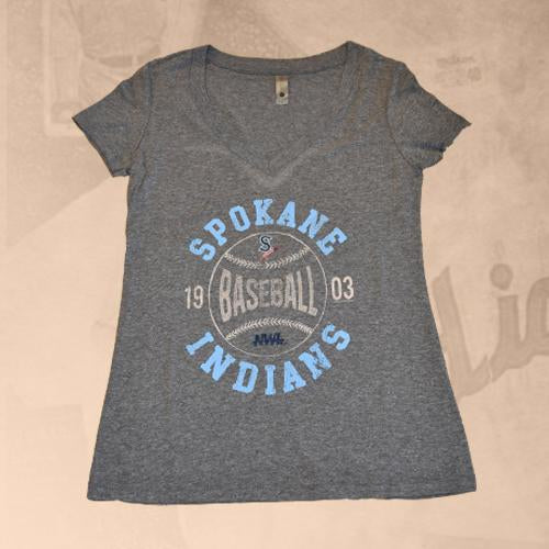 Spokane Indians Ladies Heather Gray V-Neck Tee
