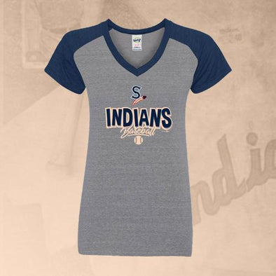 Spokane Indians Ladies V-Neck Satire Dark Heather w/Navy