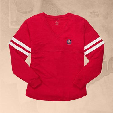 Spokane Indians Ladies V-Slub Red Pom Pom Long Sleeve