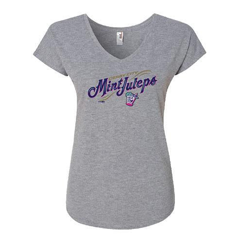 Louisville Bats Women's Mint Julep Grey V-Neck Tee