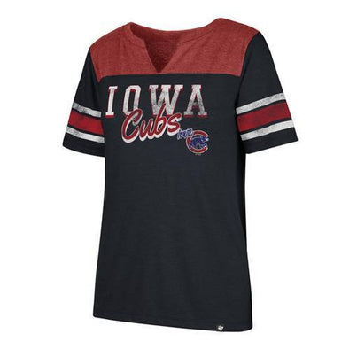 Iowa Cubs Women's Match Sleeve Stripe Tee, Fall Navy