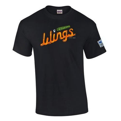 Buffalo Bisons Wings Black Script Logo Tee