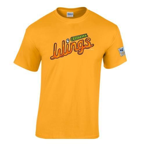 Buffalo Bisons Wings Gold Script Logo Tee