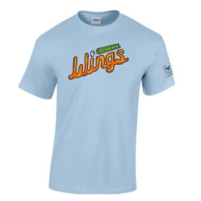 Buffalo Bisons Wings Lt Blue Script Logo Tee