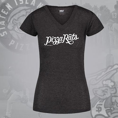 Staten Island Pizza Rats MV Sport Ladies Grey V-Neck Script T-Shirt