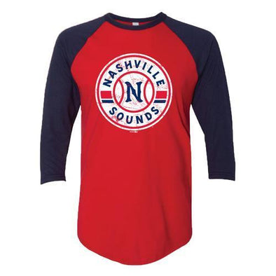 Nashville Sounds Primary Logo Red & Navy 3/4 Sleeve Baseball Raglan Tee