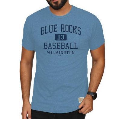 Wilmington Blue Rocks Adult Car. Blue Mock Twist Tee