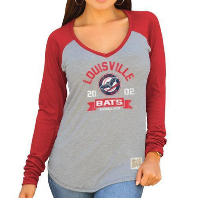 Louisville Bats Women's V-Neck Raglan Sleeve LBB logo in Red