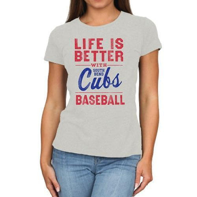 South Bend Cubs Women's Life is Better Tee Grey