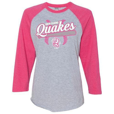 Rancho Cucamonga Quakes Rancho Cucmaonga Quakes Hot Pink Baseball 3/4 Sleeve Tee