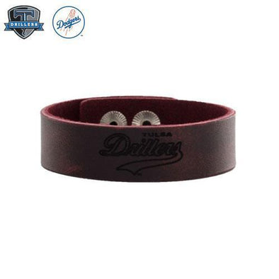 Tulsa Drillers Rustic Cuff Red Leather Snap Cuff Drillers Retro