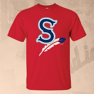 Spokane Indians Red Home Cap Logo Tee