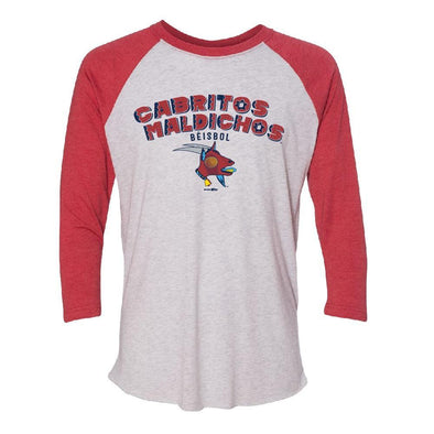 Cabritos Maldichos Camiseta de Béisbol para Los Hombres, 3/4 Manga.  Rojo