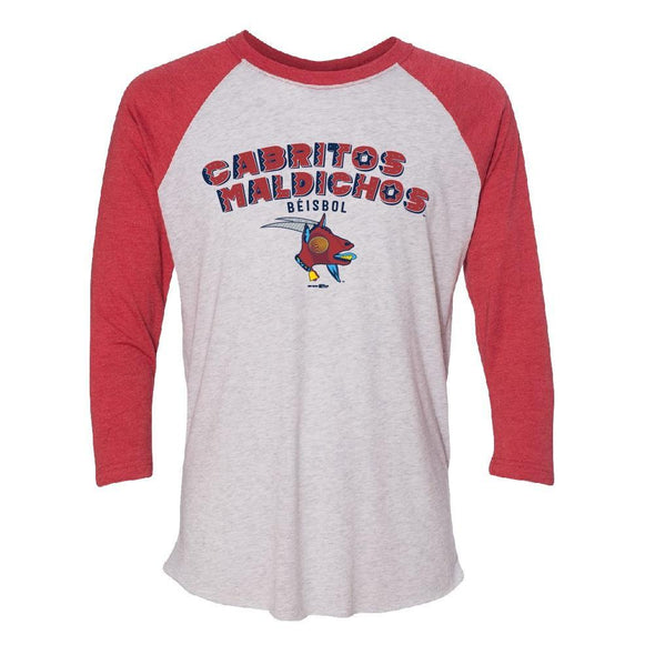 Cabritos Maldichos Camiseta de Béisbol para Los Hombres, 3/4 Manga.  Rojo