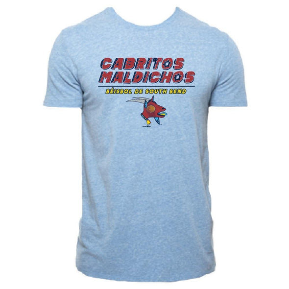 Cabritos Maldichos Camiseta Tri-Mezcla para Los Hombres. Azul Claro