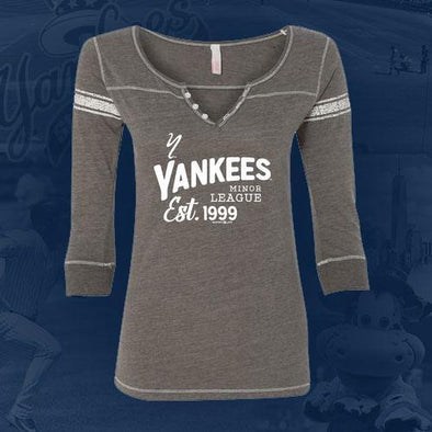 Staten Island Yankees MV Sport Ladies Grey/Blue 3/4 Sleeve T-Shirt