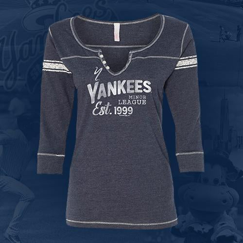 Staten Island Yankees MV Sport Ladies Grey/Blue 3/4 Sleeve T-Shirt