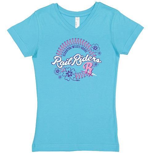 Youth Girls V-Neck RailRiders Aqua T-Shirt
