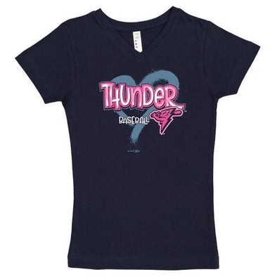 Trenton Thunder Youth Thunder Girls Navy V-neck Longer Length Tee