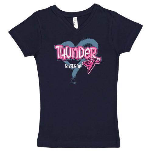 Trenton Thunder Youth Thunder Girls Navy V-neck Longer Length Tee