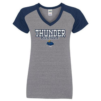 Trenton Thunder Women's Dark Heather Grey with Navy sleeves tee