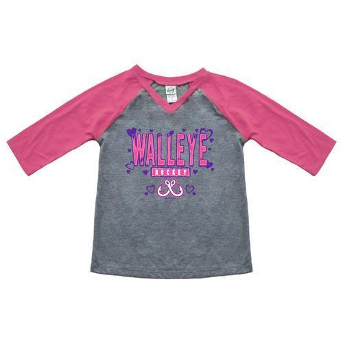 Sewn Walleye Toddler Girls V-Neck 3/4 Sleeve T