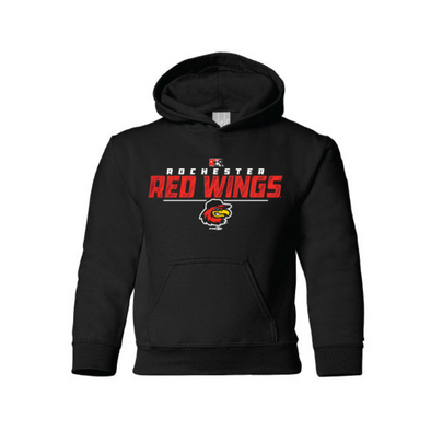 Black Pullover Hoodie with Single Pocket and Red and White Lettering 