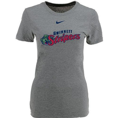 WOMENS NIKE STRIPERS LOGO GREY COTTON SHORTSLEEVE TEE