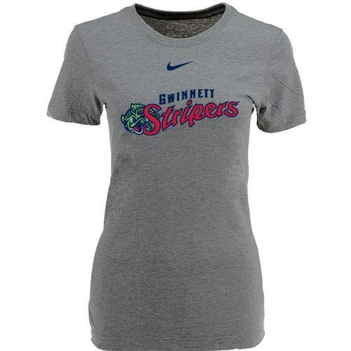 WOMENS NIKE STRIPERS LOGO GREY COTTON SHORTSLEEVE TEE