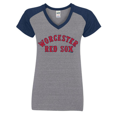 Worcester Red Sox Grey/Navy Women's Classic V-Neck Tee
