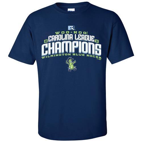 Wilmington Blue Rocks Adult Navy Mr. Celery 2019 Car. League Championship T-Shirt