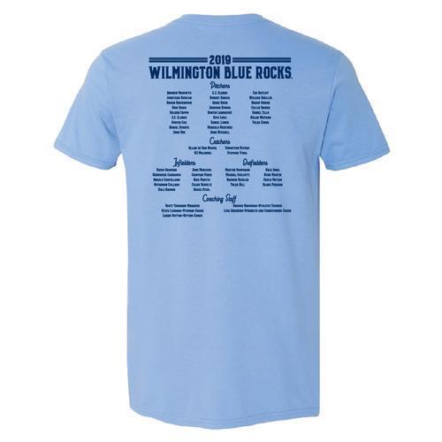 Wilmington Blue Rocks Adult Car. Blue 2019 Carolina League Champs Tee