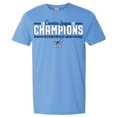 Wilmington Blue Rocks Adult Car. Blue 2019 Carolina League Champs Tee
