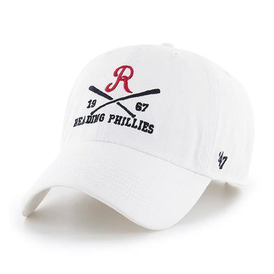 Reading Fightin Phils '47 White Adj. Reading Phillies R Cross Bats 1967 Cap