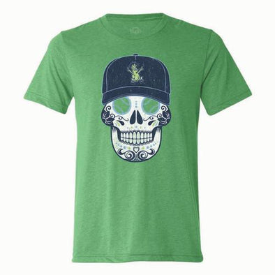 Wilmington Blue Rocks Adult Green Celery Sugar Skull Tee