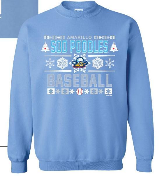 Amarillo Sod Poodles Carolina Blue Adult Christmas Sweatshirt