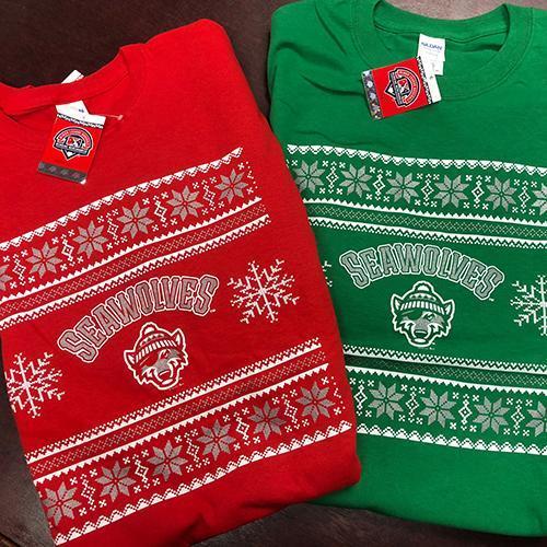 Erie SeaWolves Red Christmas Sweater Tee