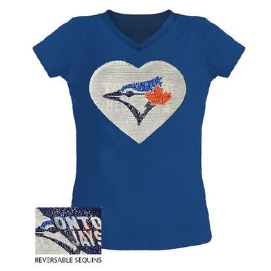 Toronto Blue Jays Youth TBJ Reverse Sequin Heart Tee