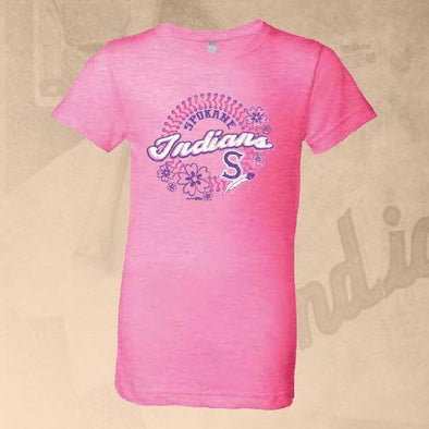Spokane Indians Youth Neon Heather Pink Shayna Girls Tee