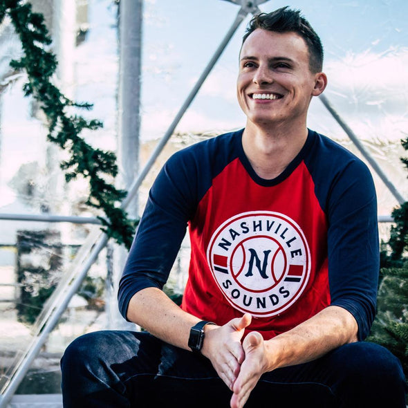 Nashville Sounds Primary Logo Red & Navy 3/4 Sleeve Baseball Raglan Tee