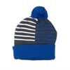 KNIT CAP BLUE/GREY/WHITE STRIPE FLAG POM