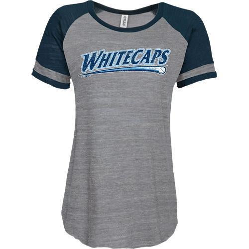 West Michigan Whitecaps Ladies Triblend Colorblock Script Tee