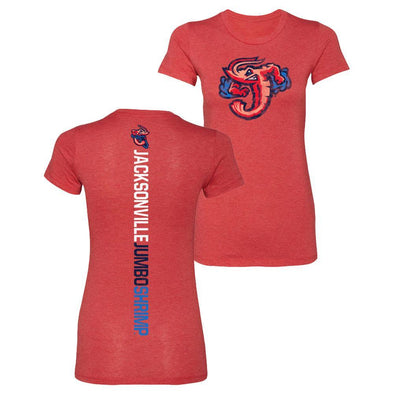 Jacksonville Jumbo Shrimp 108 Stitches Ladies Red Razorback Tee