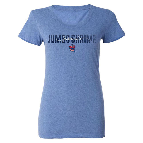 Jacksonville Jumbo Shrimp 108 Stitches Ladies Blue Script Tee