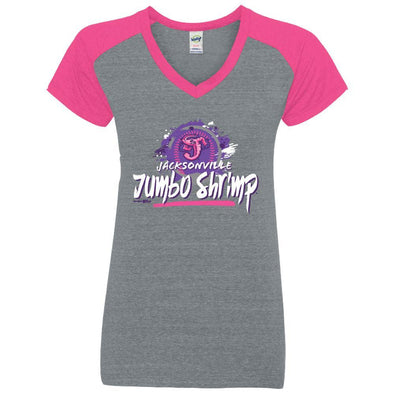 Jacksonville Jumbo Shrimp Bimm Ridder Yth Gray/Pink V-Neck Raglan