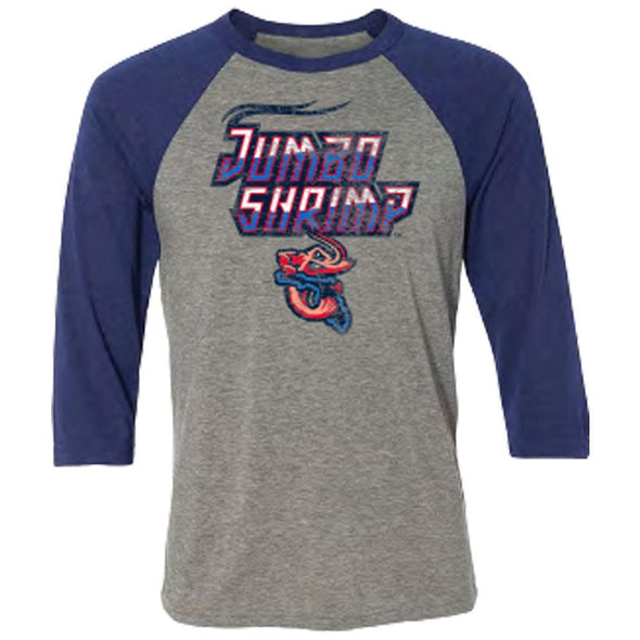 Jacksonville Jumbo Shrimp 108 Stitches Retro Raglan Blue/Gray