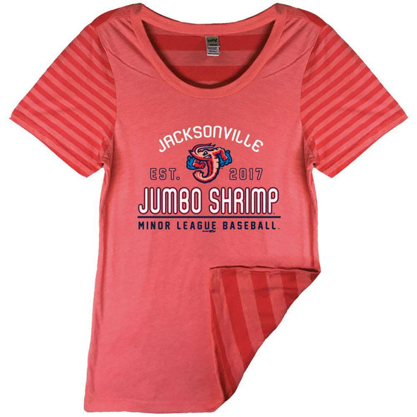 Jacksonville Jumbo Shrimp Bimm Ridder Ladies Red Stripe Contrast Tee