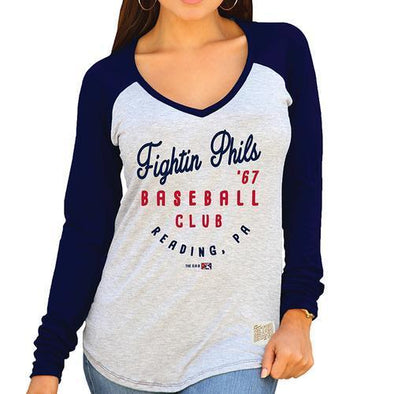 Reading Fightin Phils Retro Brand L/S Contrast V-Neck
